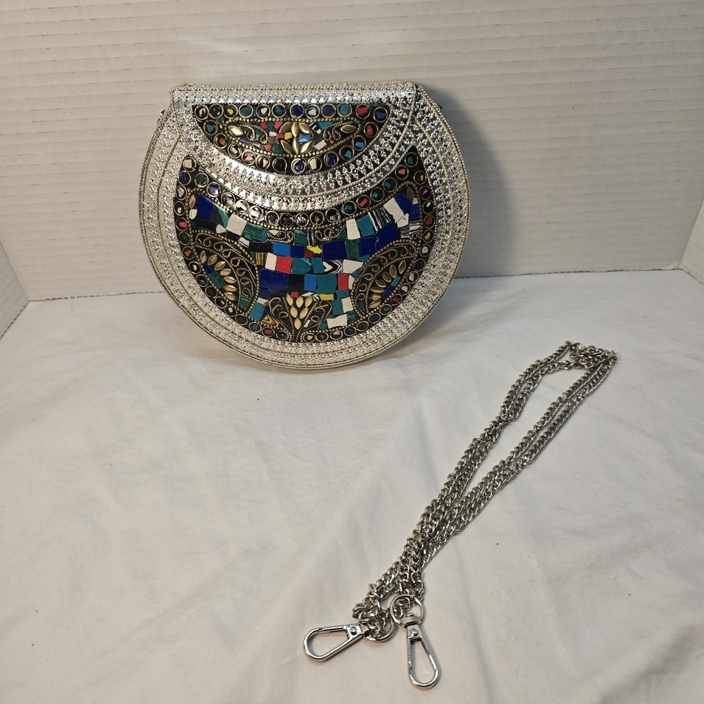 Ramla Handmade Mosaic Tiles Clutch‎ Evening Bag Chain Strap Colorful Unique